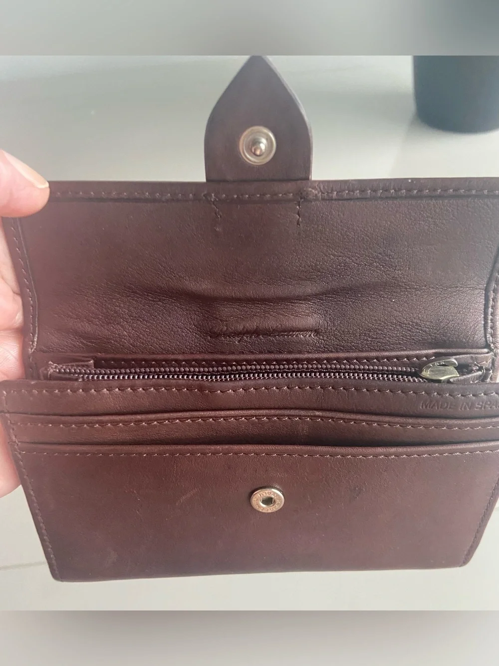 Leather Fold-Over Wallet Clutch in Deep Brown for credit cards and coins